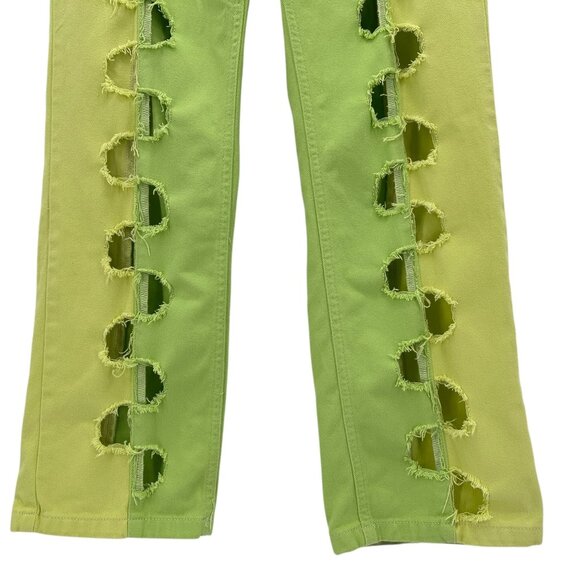 Ragged Priest Womens 28 Jeans Clacker Dad Jean Lime Green Yellow Cut Out - Picture 3 of 10